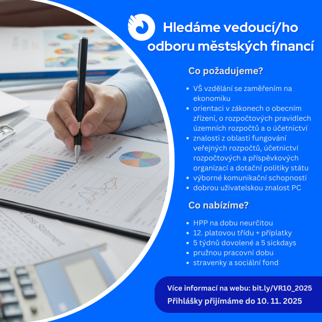HLEDÁME VEDOUCÍ/HO ODBORU MĚSTSKÝCH FINANCÍ