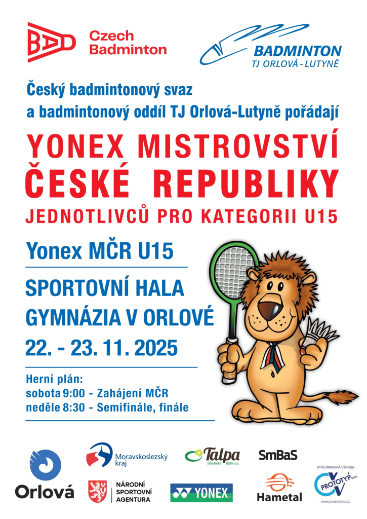 O VÍKENDU PROBĚHNE MISTROVSTVÍ ČESKÉ REPUBLIKY V BADMINTONU U15