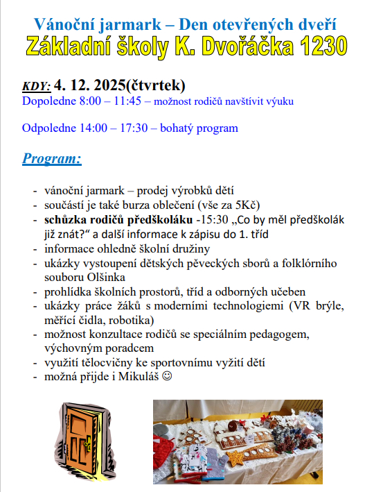 Vánoční jarmark a Den otevřených dveří ZŠ K. Dvořáčka