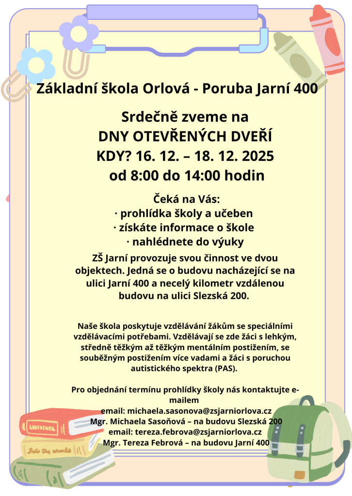 ZŠ Jarní - Pozvánka na Den otevřených dveří