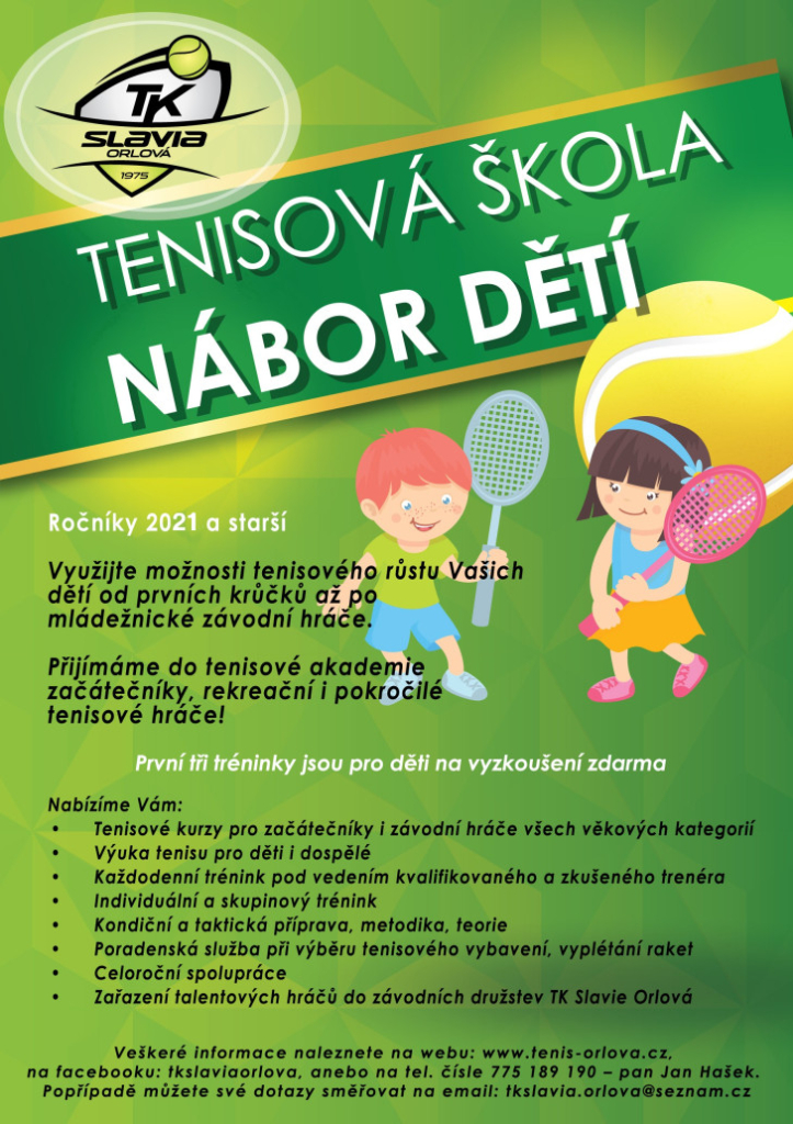 TENISOVÁ ŠKOLA PŘIJÍMÁ NOVÉ ČLENY