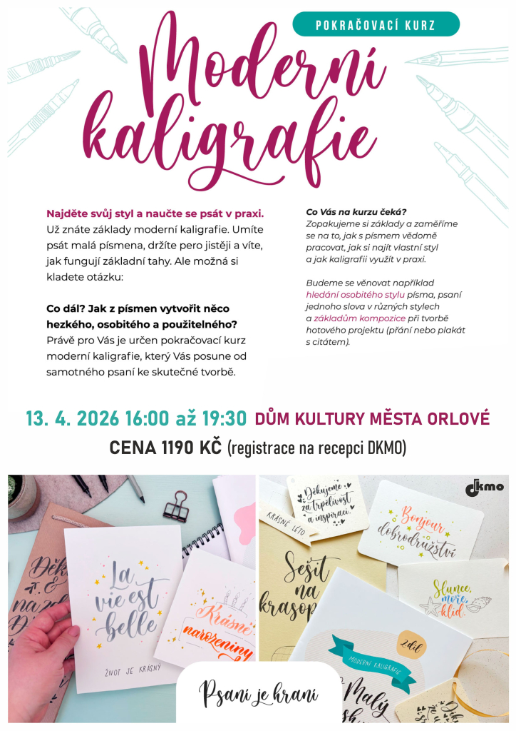 KURZ MODERNÍ KALIGRAFIE POKRAČUJE