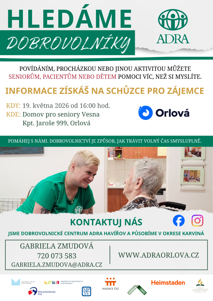 POMÁHEJTE S ADROU. STAČÍ HODINA TÝDNĚ