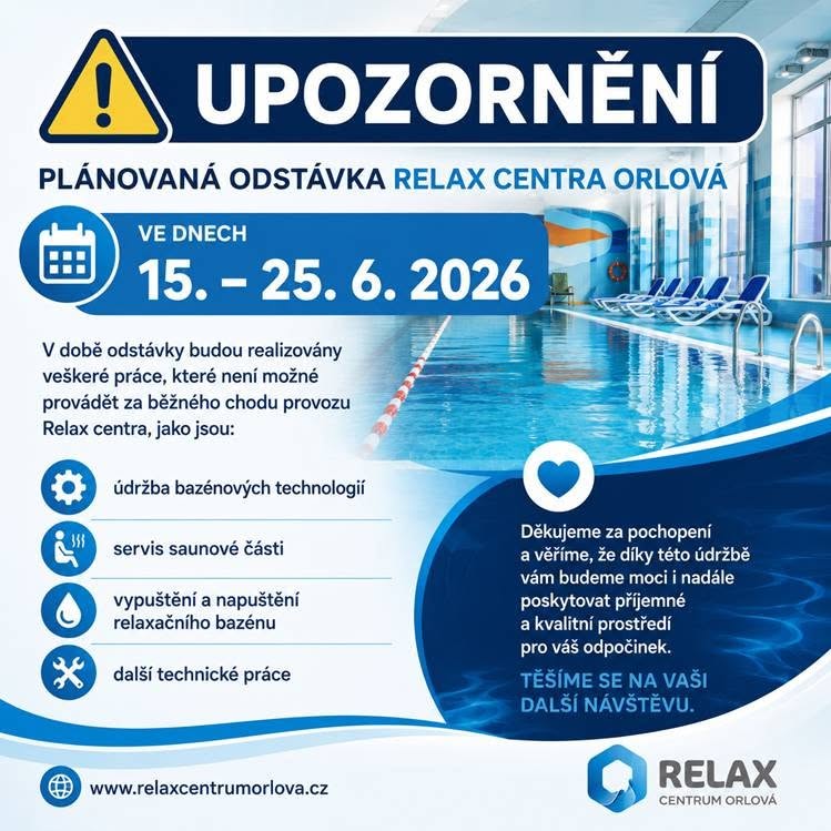 RELAX CENTRUM ČEKÁ PLÁNOVANÁ ODSTÁVKA