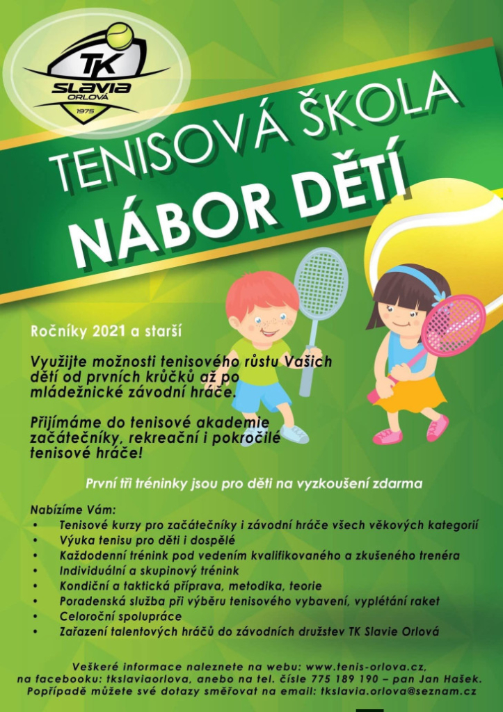 TENISOVÁ ŠKOLA PŘIJÍMÁ NOVÉ ČLENY