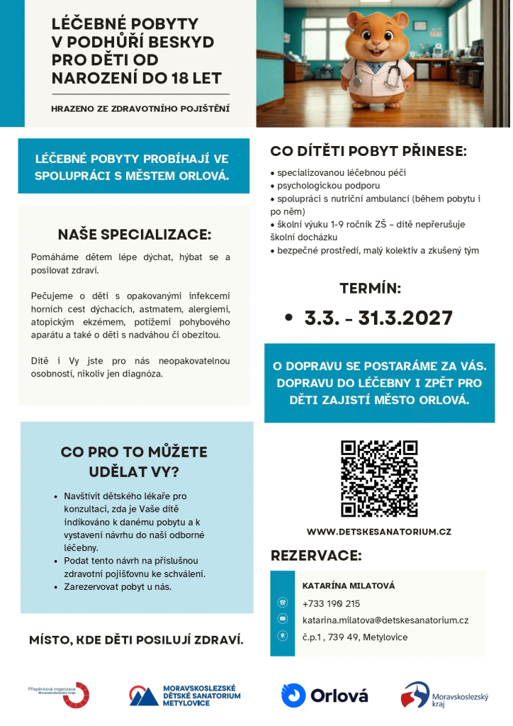 DĚTI MOHOU VYRAZIT NA LÉČEBNÝ POBYT DO BESKYD