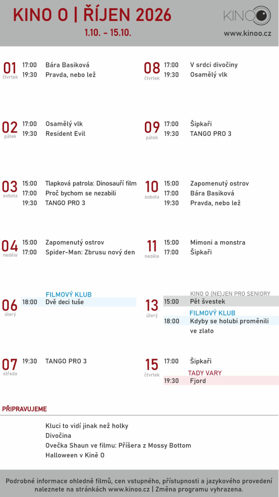 PŘINÁŠÍME ŘÍJNOVÝ PROGRAM V KINĚ O