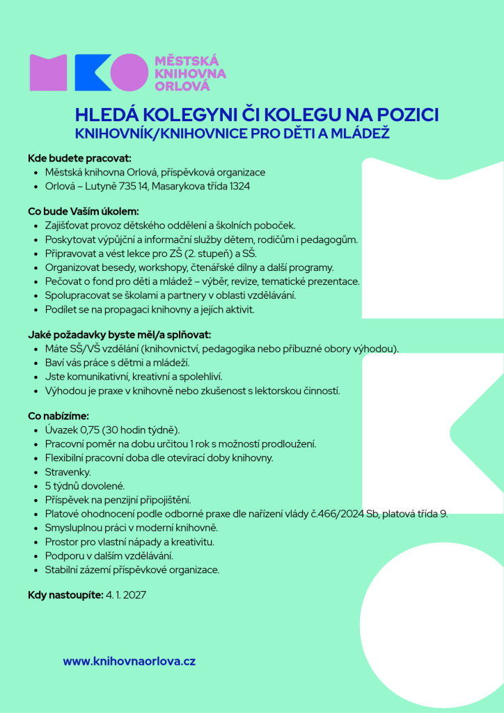 ROZŠIŘTE TÝM KNIHOVNY A PRACUJTE S DĚTMI A MLÁDEŽÍ