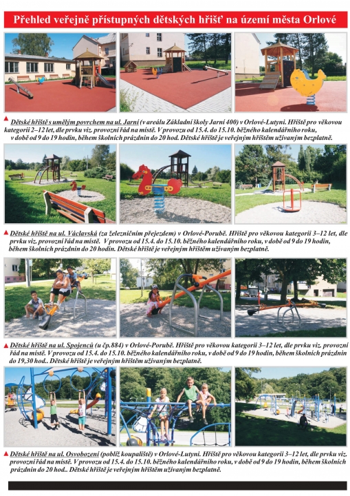 Přehled veřejně přístupných dětských hřišť na území města Orlové 